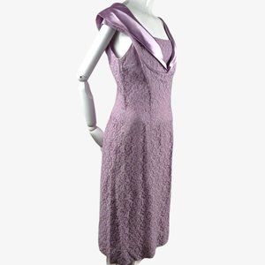 Vintage MCM 60s Lilac Lace Sheath Dress Satin S/M
